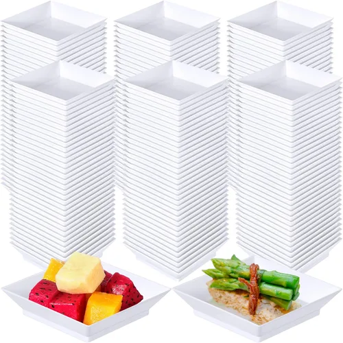 Vista 8 de 200 Piezas Platos Cuadrados Mini para Postre de 2.5 x 2.5 Pulgadas Platos Desechables para Aperitivos Platos Pequeños de Plástico Transparente