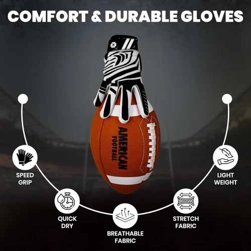 Vista 4 de LYRX Football Gloves for Youth & Adults, Super Sticky Receiver Gloves with Silicone Grip Palm, Lightweight Breathable Football Gloves for Kids Negro