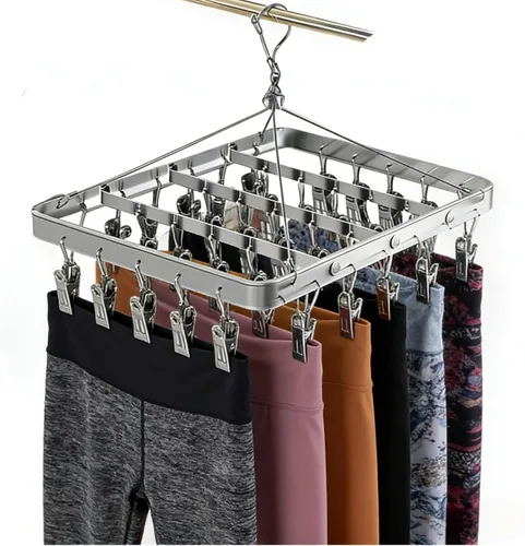 Vista 10 de Percha para pantalones de secado de ropa, perchas de metal con 36 clips, resistente al viento, colgador de ropa interior, clip plegable para jeans