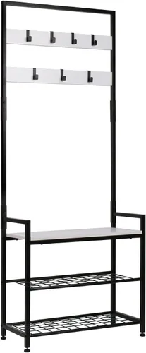 Vista 8 de HOMEKOKO Estante de almacenamiento para árbol de entrada, estante para zapatos, muebles decorativos de aspecto de madera con marco de metal, diseño