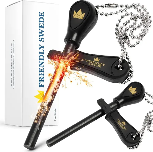 Vista 9 de The Friendly Swede Ferro Rod Herramienta Iniciadora de Fuego — Herramienta de Supervivencia Iniciadora de Fuego de Pedernal y Acero con Mango