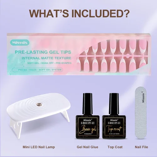 Vista 6 de Misssix Kit de uñas postizas a presión con punta francesa, 150 uñas C-Pink KIT FT-02