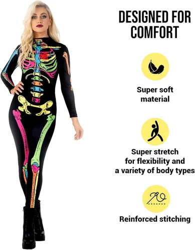 Vista 3 de Morph Disfraz de esqueleto para mujer disfraz de esqueleto para mujer disfraz de Halloween para mujer