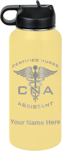 Vista 57 de LaserGram Botella de agua personalizada, asistente de enfermería certificada por la CNA, acero inoxidable de doble pared aislada al vacío con popote