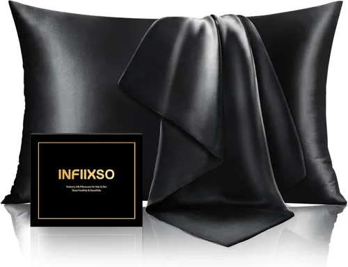 Vista 26 de INFIIXSO Funda de almohada de seda de morera, para cabello y piel, tamaño estándar, cremallera oculta, 20 x 26 pulgadas, suave y refrescante