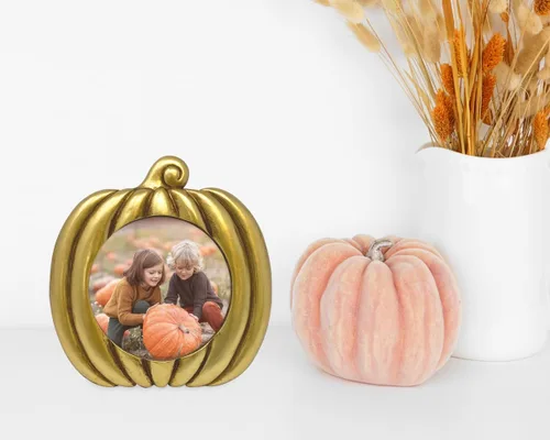 Vista 4 de Isaac Jacobs - Marco de fotos en forma de calabaza de 4 x 4 para decoración de Halloween u otoño, mesa de fotos y exhibición de pared para colgar