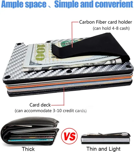 Vista 3 de JYHF - Cartera con clip de bloqueo RFID para hombres y mujeres, cartera minimalista para tarjetas de créditoorganizador, billeteras de fibra