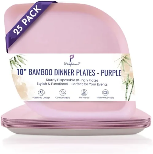 Vista 11 de Platos desechables de bambú marrón – Platos compostables de aperitivo de 8 pulgadas – Platos de postre de ensalada biodegradables resistentes