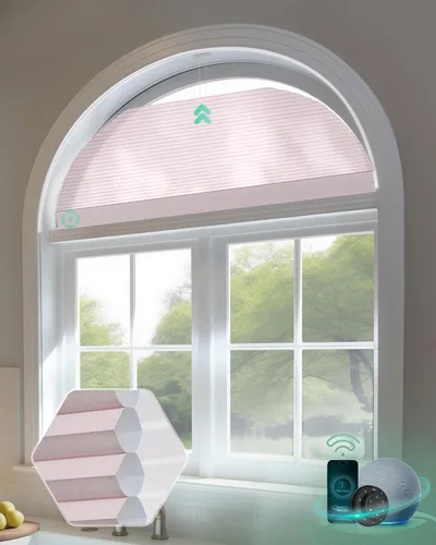 Vista 9 de Yoolax Persianas Celulares Inteligentes, Persianas de Panal Motorizadas para Ventana Arqueada, Persianas Motorizadas con Control Remoto Compatible