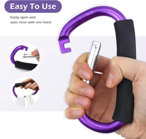 Vista 5 de JIALEEY Mosquetón para cochecito de bebé, resistente, grande, duradero, con clip de momia, para cochecito, para compras o compras, soporte