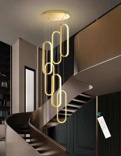 Vista 18 de Lámpara de Araña de Anillo Moderna LED Regulable Luz de Techo para Isla de Cocina Sala de Estar Escaleras Comedor Negro