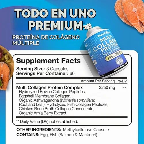 Vista 3 de Nutrivein Cápsulas de colágeno múltiple premium y paquete bloqueador DHT: cápsulas de péptidos de colágeno múltiple de alta absorción y bloqueador
