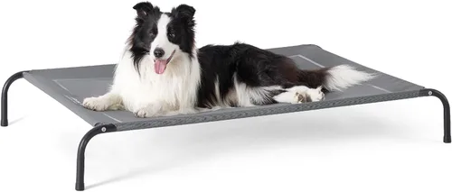 Vista 3 de Cuna elevada para mascotas con ventilación de malla, 8 pulgadas de altura, gris, cama para perros al aire libre