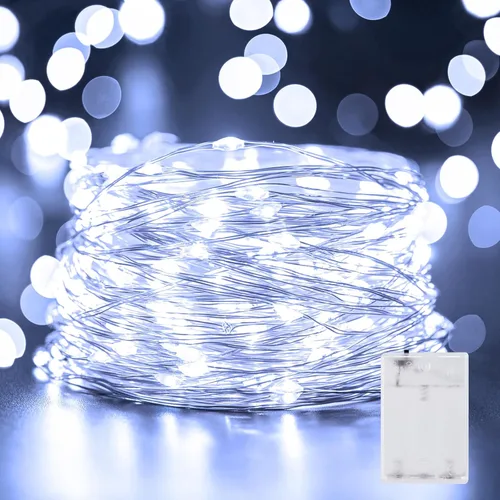 Vista 11 de Minetom - Luces de hadas a pilas con control remoto, 33 pies, 100 luces LED impermeables para interior y exterior, luz titilante estrellada