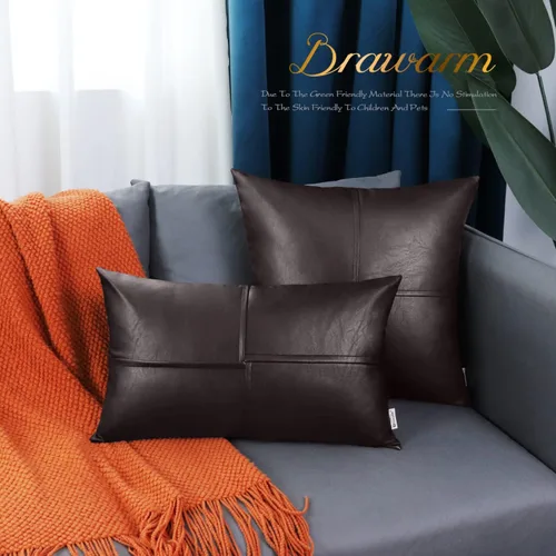 Vista 83 de BRAWARM Fundas de Almohada Decorativas de Cuero Sintético 12 X 20 Pulgadas, Fundas de Almohada Lumbar de Cuero Naranja Paquete de 2, Almohadas