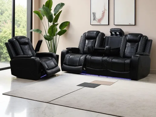 Vista 56 de Juego de sofás reclinables eléctricos, juegos de muebles de sala de estar, sofá reclinable eléctrico moderno negro, sofá biplaza y silla
