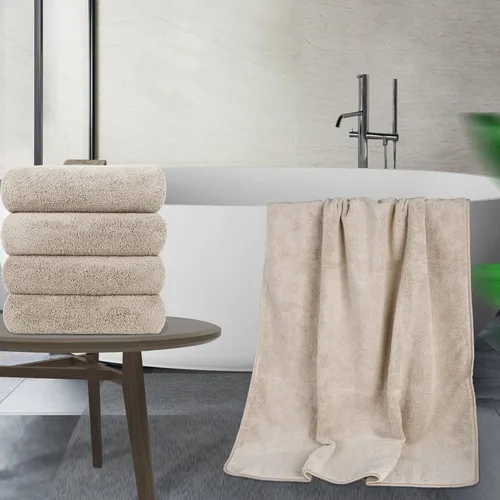 Vista 5 de POLYTE Toalla de baño de microfibra de secado rápido sin pelusas, 57 x 30 pulgadas, paquete de 4 (beige)