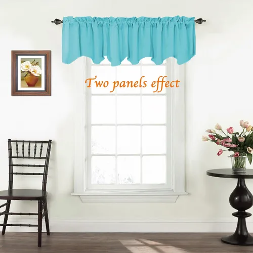 Vista 2 de Turquoize - Cenefa opaca para ventanas de cocina/baño/sala de estar/dormitorio con aislamiento térmico, cenefa festoneada con bolsillo para Aqua