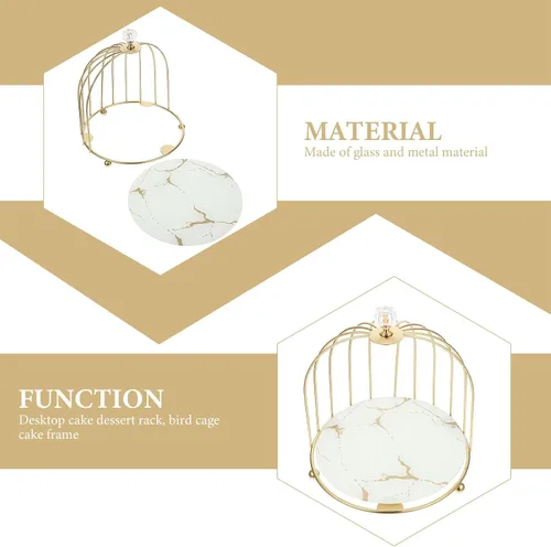 Vista 4 de BESTonZON Jaula de pájaros de metal dorado, soporte para cupcakes, postres para bodas, fiestas, cumpleaños, celebraciones de ducha, decoración