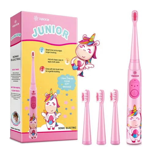 Vista 11 de Vekkia - Cepillos de dientes eléctricos para niños 3 Modes with Memory/Fun & Easy Cleaning/24000 Strokes, IPX7 Waterproof, 2-Min Timer for Age