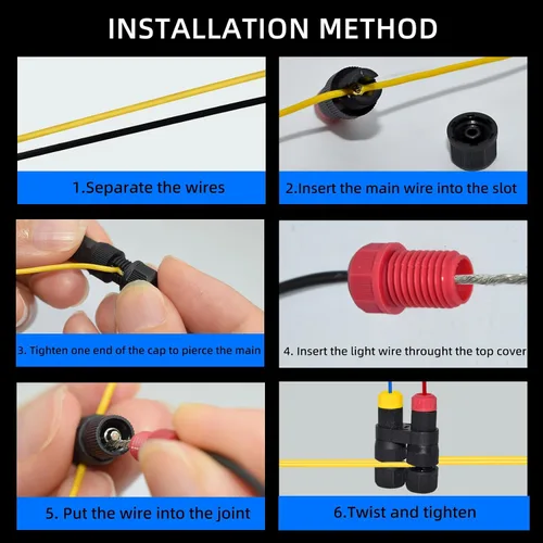 Vista 3 de 2 conectores de cable de bajo voltaje, conector de cable de alimentación para luz de paisaje al aire libre, calibre 12-18 para luces de camino