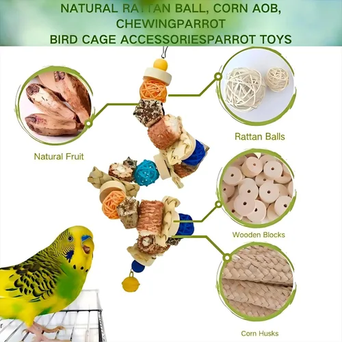 Vista 3 de Juguetes naturales de cuerda para pájaros, juguetes para masticar