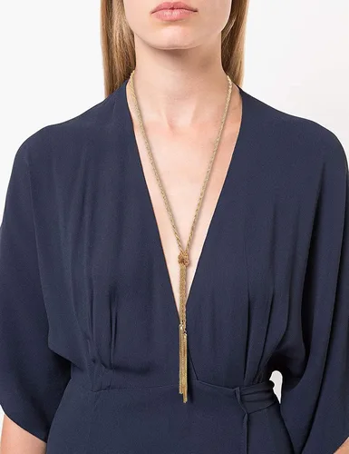 Vista 2 de larga borla collar con dije forma de Y Ajustable Nudo Cadena Borla Colgante para las mujeres