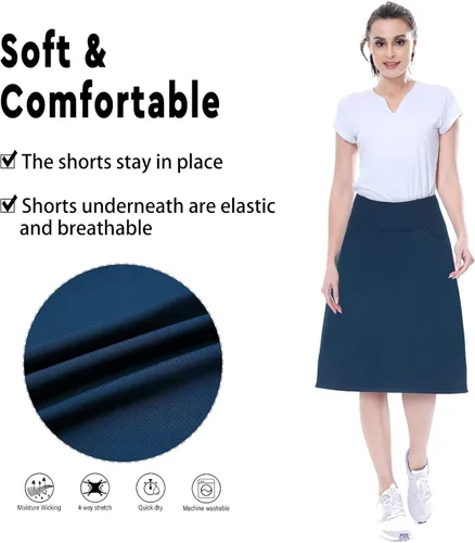 Vista 4 de beroy Faldas de falda de longitud media para mujer con 3 bolsillos, faldas modestas para mujer, falda pantalón de 24 pulgadas hasta la rodilla