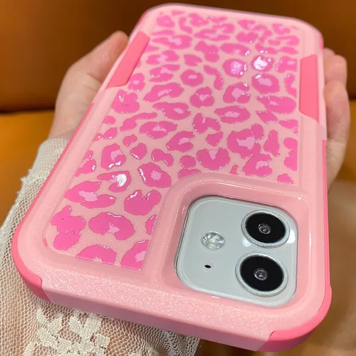 Vista 2 de Funda para iPhone 11 con Estampado de Leopardo Guepardo Rosa, Resistente de Servicio Pesado Robusto Protección Completa del Cuerpo Resistente a