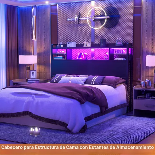 Vista 7 de Aheaplus Cabecero para cama tamaño Queen con almacenamiento, cabeceros con luz LED, tomas de corriente, puertos USB, tamaño Queen, cabecero