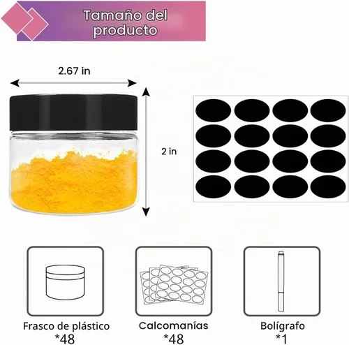 Vista 2 de SLifeJars Tarros de plástico de 4 onzas, 48 frascos redondos transparentes de boca ancha con tapas negras, tarro de limo vacío, recargable
