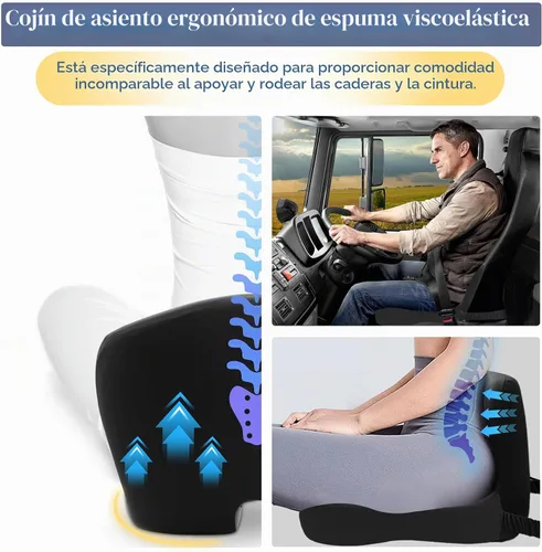 Vista 3 de Cojín de asiento de coche con almohada de apoyo lumbar, cojín de asiento Negro