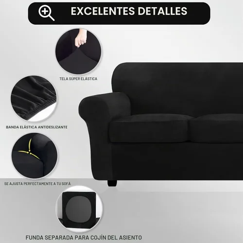 Vista 2 de FestiCorp Fundas de sofá de terciopelo para sofá de 3 cojines, funda elástica de 4 piezas, fundas gruesas para muebles para perros y mascotas, sofá