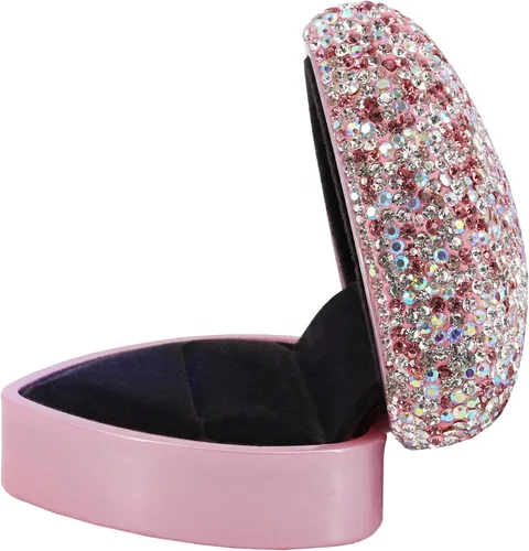 Vista 3 de Naimo Caja de anillo de compromiso con forma de corazón de diamantes de imitación, soporte de terciopelo, aretes, moneda, joyero, caja con luz LED