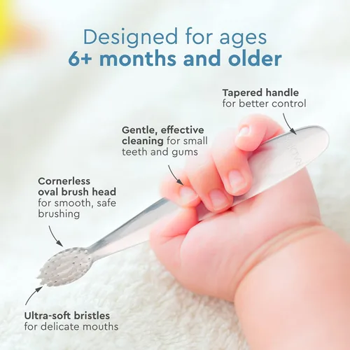 Vista 4 de RADIUS Cepillo de dientes para niños, ultra suave, sin BPA, aceptado por la ADA, diseñado para dientes delicados para niños de 6 meses en adelante