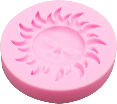 Vista 8 de Juego de moldes de silicona, formas de estrella de sol y luna, rosa, moldes para hornear dulces de chocolate, 5 piezas con temática celestial