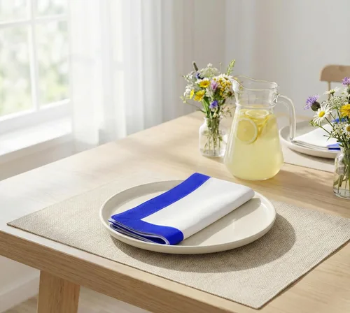 Vista 2 de PurpleEssences Servilletas de tela azul y blanco, juego de 6 servilletas de 18 x 18 pulgadas, 100% algodón, elegantes servilletas de cena