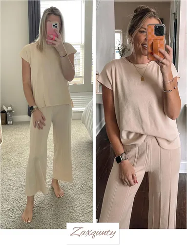Vista 7 de Conjuntos de 2 piezas para mujer, conjuntos de suéter, chaleco de punto, pantalones de cintura elástica