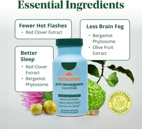 Vista 3 de Semaine Peri/Meno Essentials - 60 cápsulas veganas - clínicamente estudiadas para aliviar los sofocos, apoyar el estado de ánimo, restaurar
