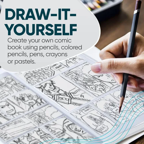 Vista 5 de KOALA TOOLS - Blank Comic Book, Draw-It-Yourself Comic Sketch Book with Dynamic Panels, 6.6 x 10 Inches, 28 Pages, Pack of 1