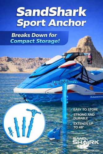 Vista 2 de SandShark - Anclaje para barco deportivo y anclaje para moto acuática. Poste de anclaje de agua poco profunda para barco y PWC. Kit de anclaje
