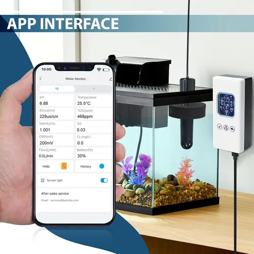 Vista 4 de 7 en 1 probador inteligente de calidad del agua, monitor de agua inalámbrico WiFi mide pH/ORP/TDS/EC/salinidad/SG/TEMP, medidor de calidad de agua