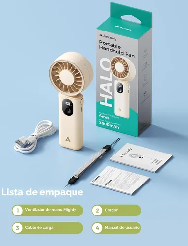 Vista 9 de Aecooly Mighty Ventilador portátil de mano Refrigeración máxima de 20 Beige