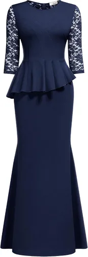 Vista 2 de AISIZE Vestido largo formal de noche con encaje floral en contraste y manga 34 para mujer