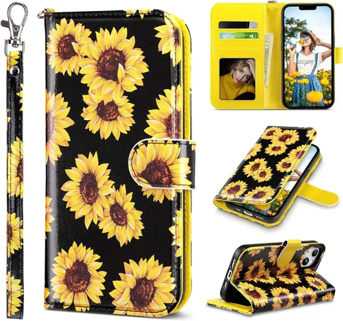 Vista 33 de ULAK Compatible con iPhone 13 Funda tipo cartera para mujer, funda tipo billetera de piel PU con tarjetero y función de caballete, funda protectora