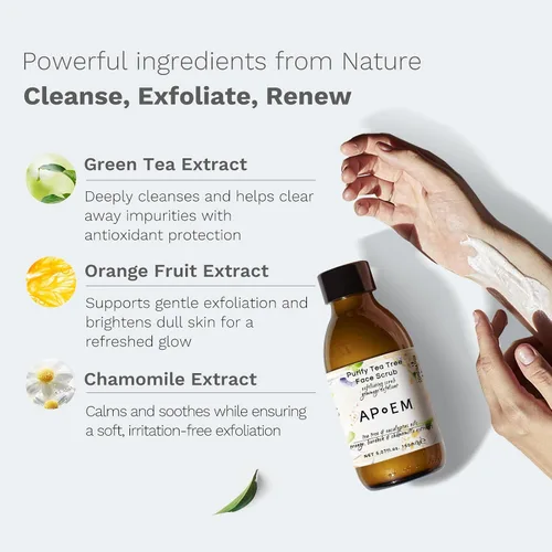 Vista 4 de APoEM Radiance Skincare Set – Cápsulas de aceite antienvejecimiento, exfoliante purificador de árbol de té y máscara hidratante brillante