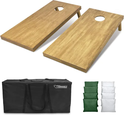 Vista 81 de GoSports 4 ft x 2 ft Regulation Size Wooden Cornhole Boards Set with Light Brown Finish - Includes Carrying Case and Bean Bags Negro- gris