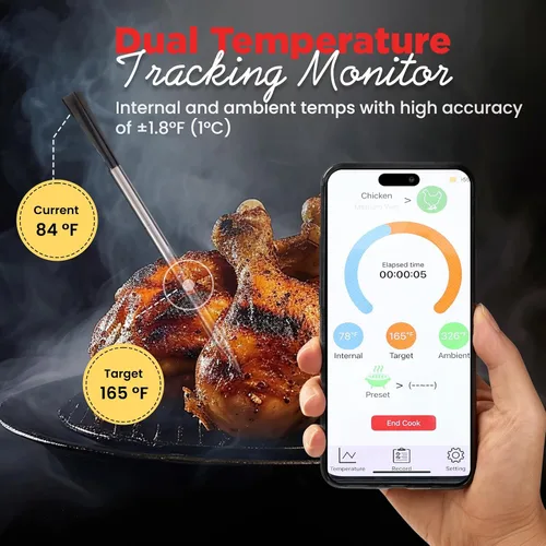 Vista 5 de Termómetro digital inalámbrico para carne, resistente al agua IP67, duración de la batería de 48 horas, termómetros de parrilla con rango de 820