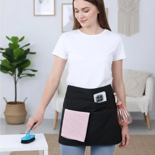 Vista 5 de Delantal de limpieza de tamaño pequeño con 4 bolsillos delantales para mujeres, delantal de camarero y camarera con bolsillos, suministros