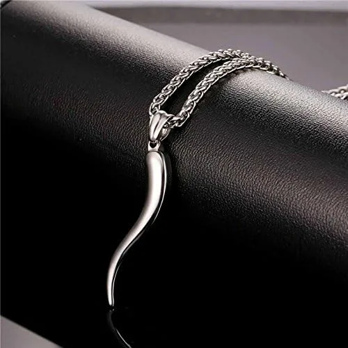 Vista 4 de Greendou Collar con colgante de talismán afortunado de acero inoxidable con dije de cuerno italiano de acero inoxidable